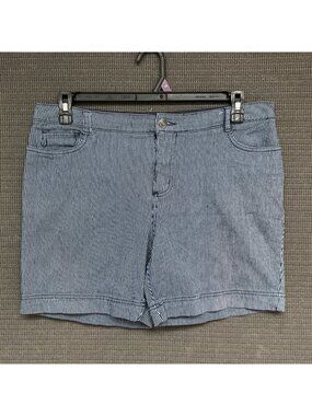 Croft & Barrow Classic Fit Striped Blue White Stretch Shorts Sz 14 Cotton Blend